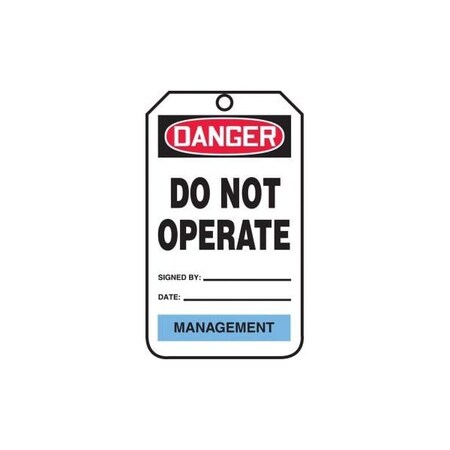 Accuform Safety Tags, DANGER DO NOT OPERATE MANAGEMENT, 5.75in x 3.25in, RP-Plastic, 5PK TPM108PTM